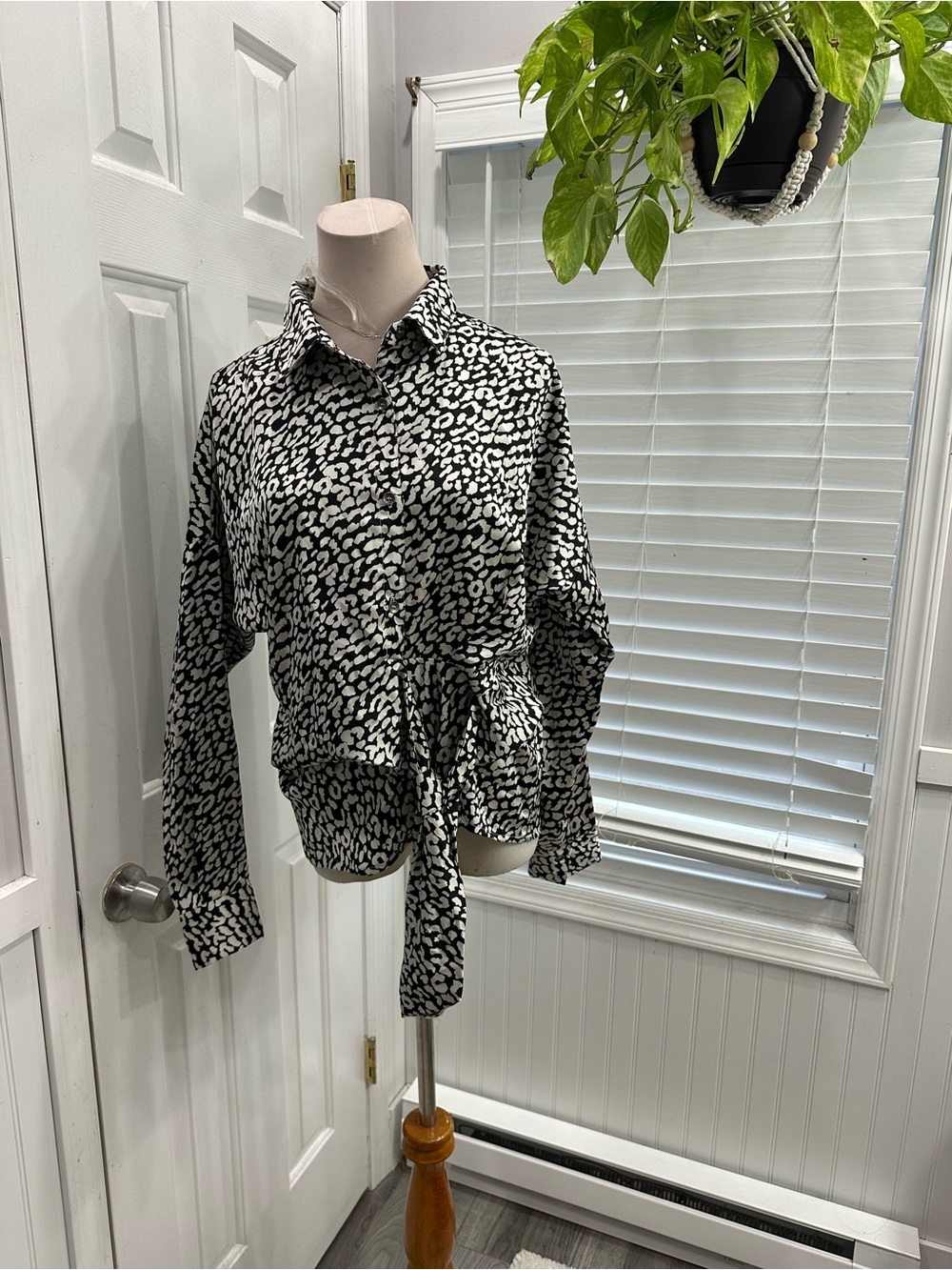 Soulmates Black and White Leopard Print Button-Down Shirt